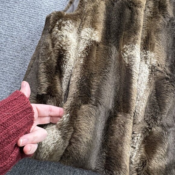 Giacca Gallery Vest Women’s Large Brown Faux Mink Fur Reversible Zip Mob Wife - Picture 4 of 12